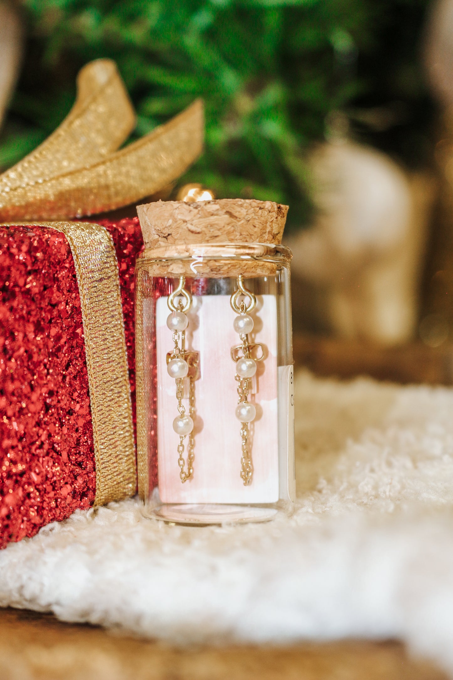 Gold Pearl Glass Jar Earrings