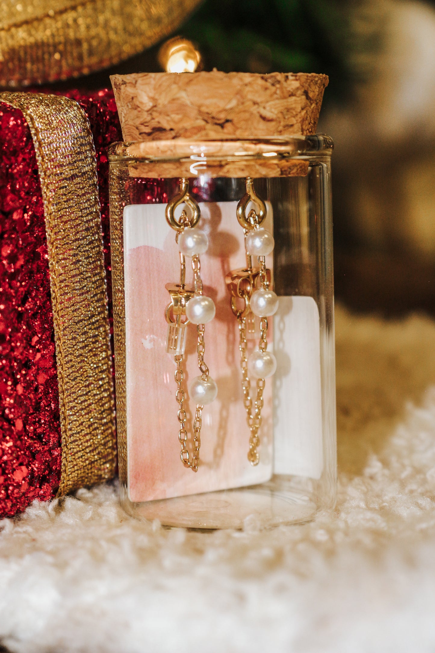 Gold Pearl Glass Jar Earrings