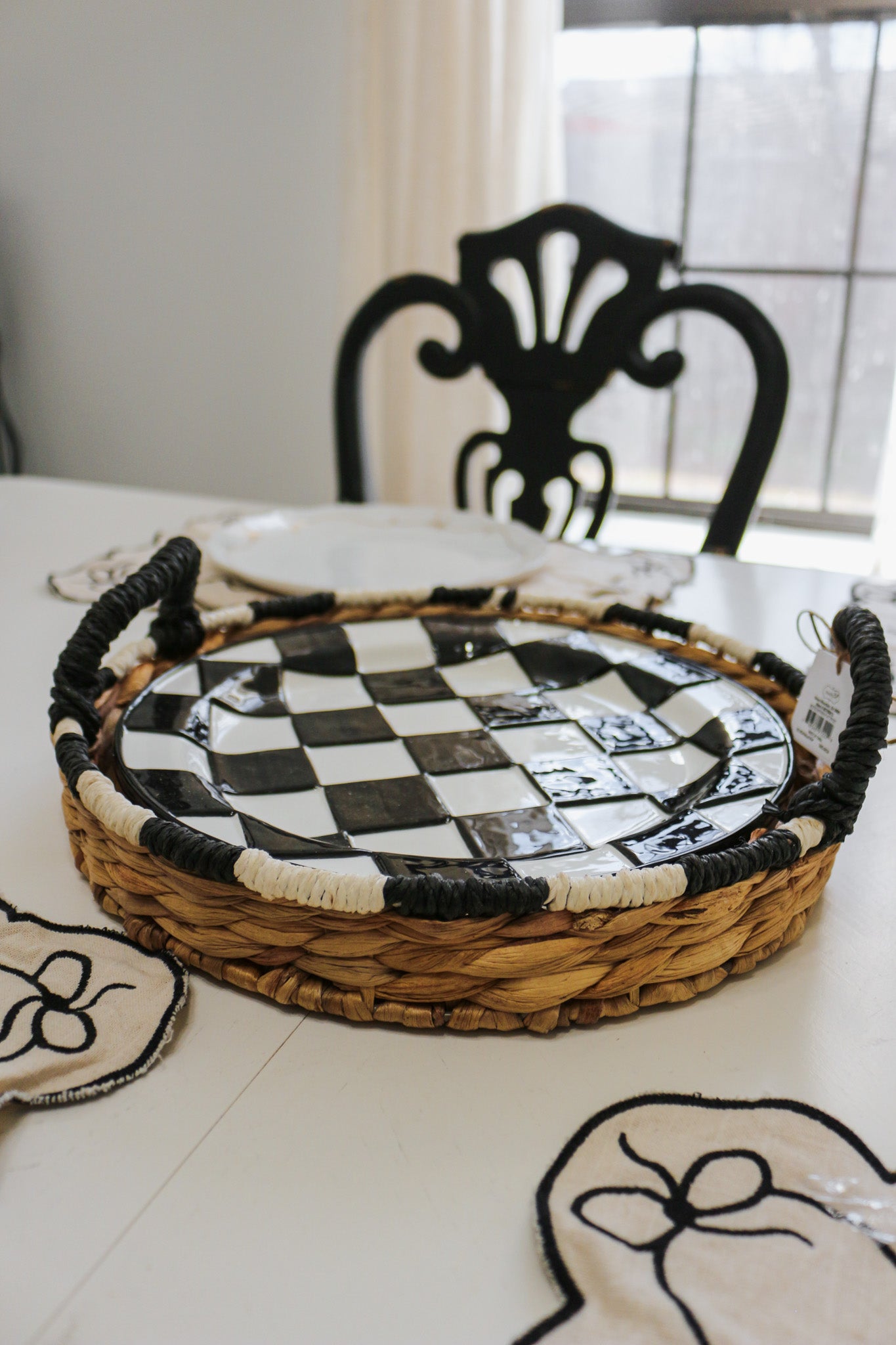 Black & White Checkered Platter Basket Set