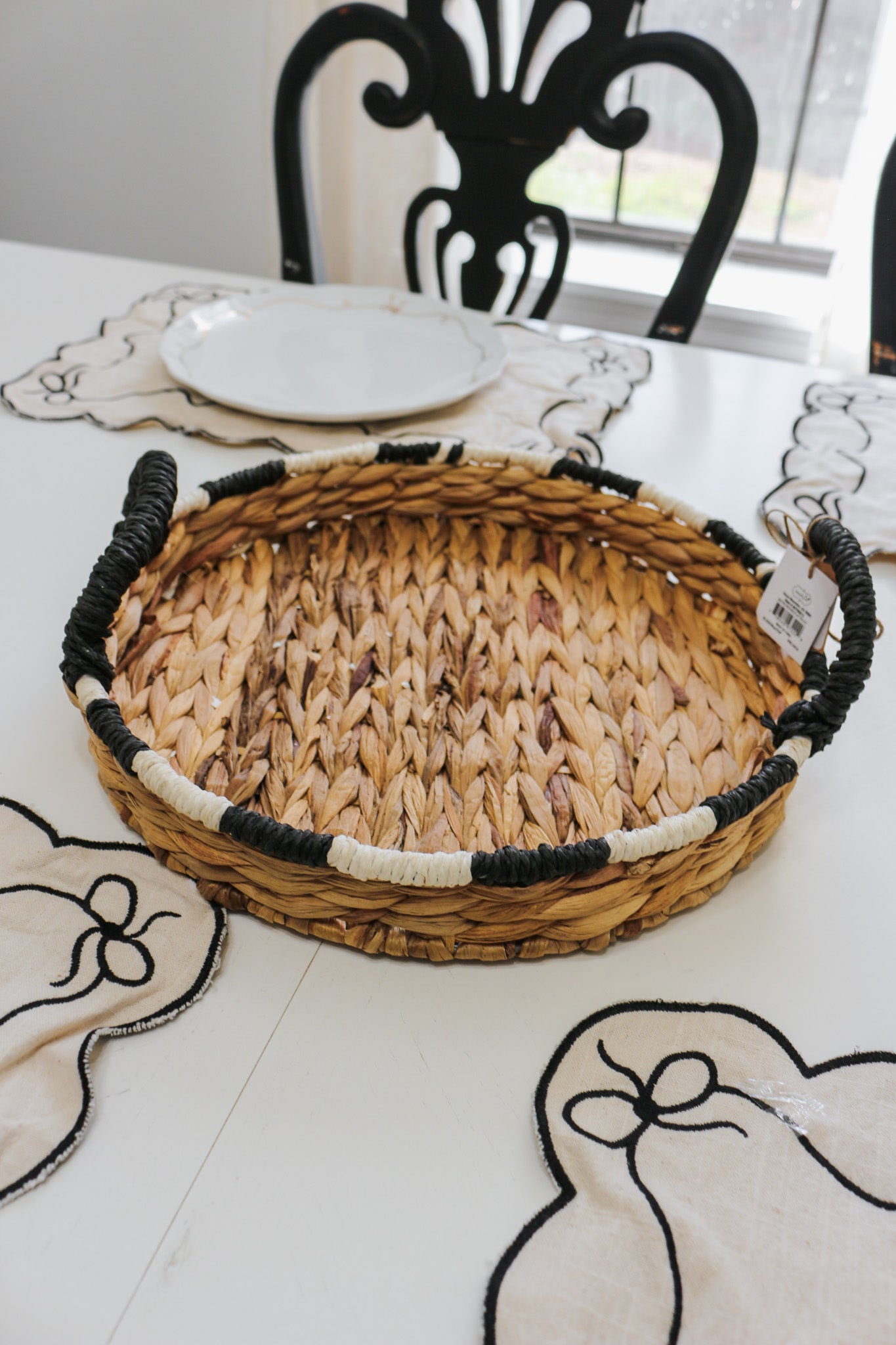 Black & White Checkered Platter Basket Set