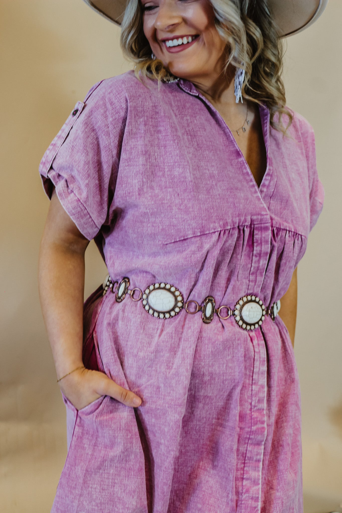 Don't Bother Me Orchid Denim Button Up Dress