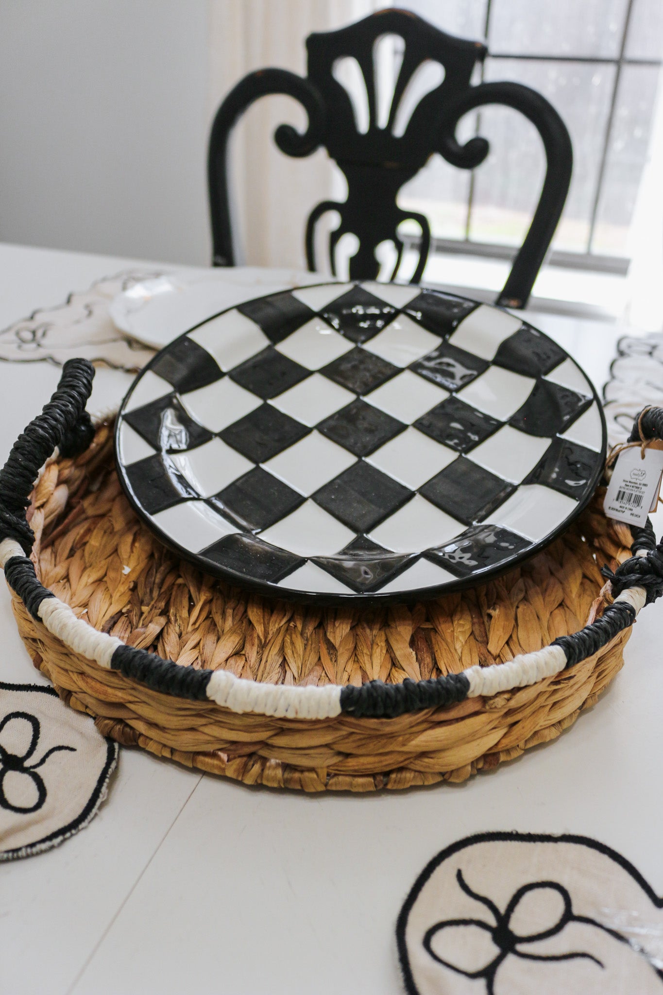 Black & White Checkered Platter Basket Set