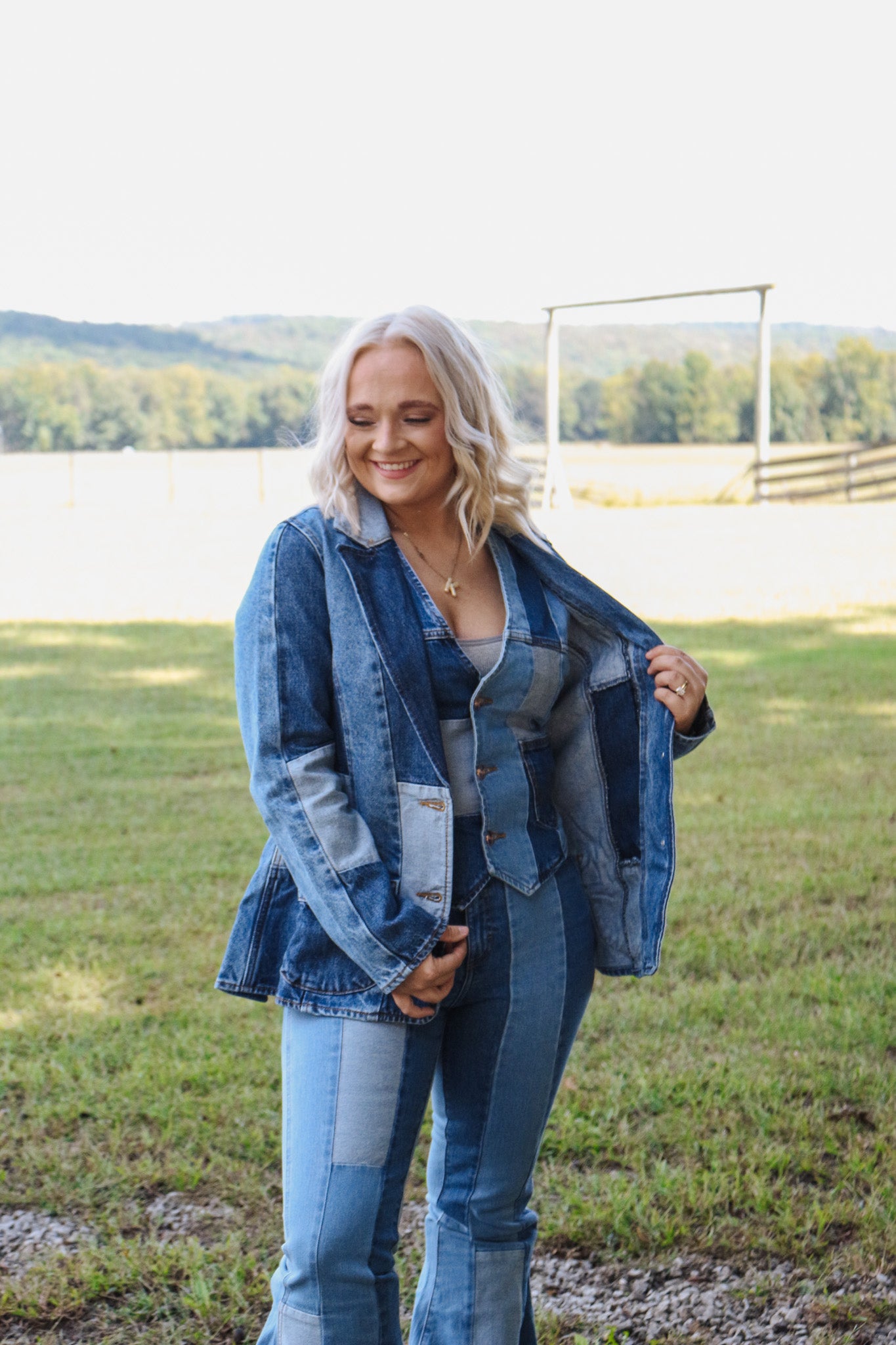 Wrangler X Lainey Wilson Denim Blue Patchwork Blazer