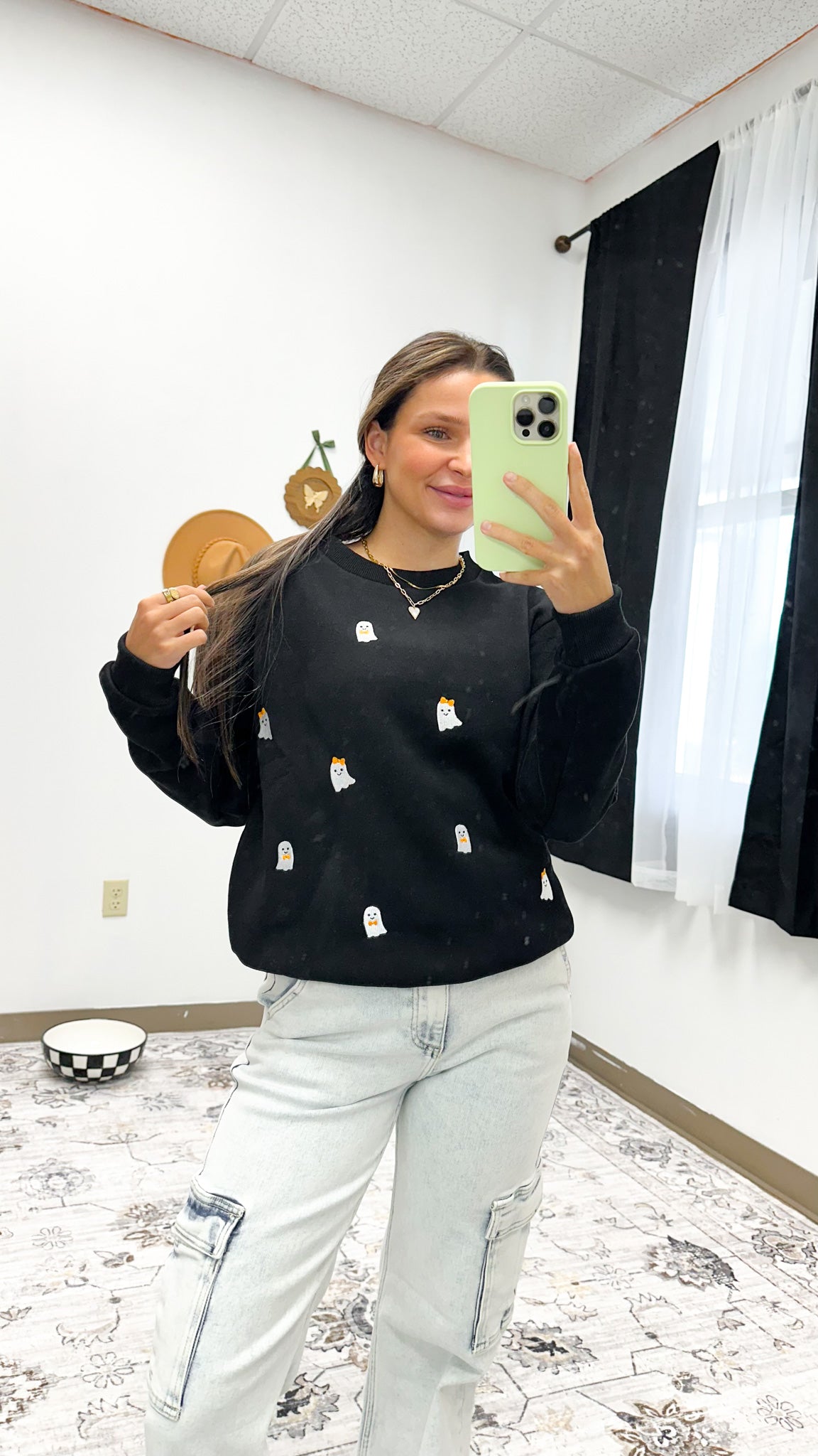 Sequin Ghost Black Adult Sweatshirt