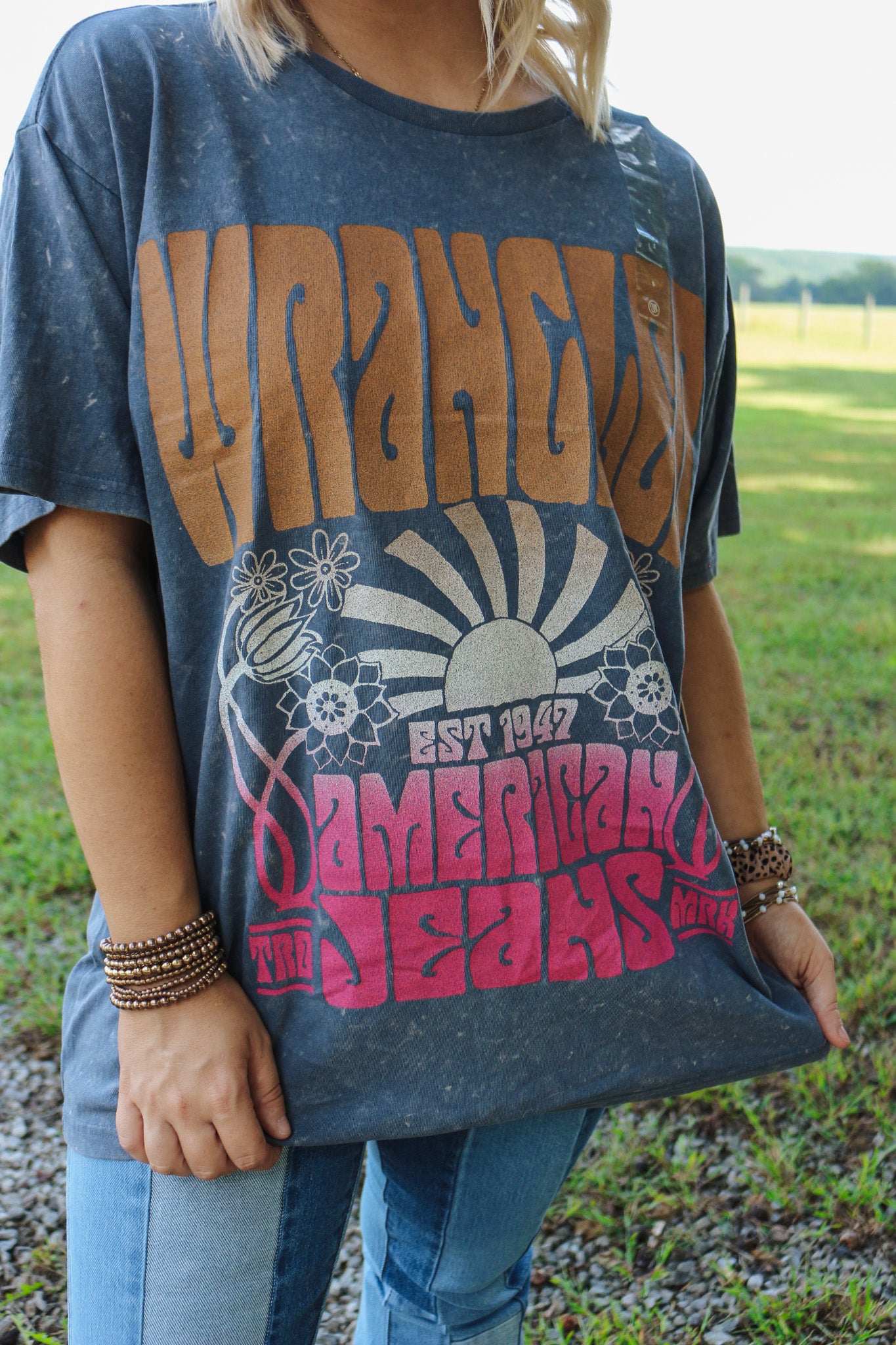 Wrangler Blue Grey American Jeans Graphic Tee