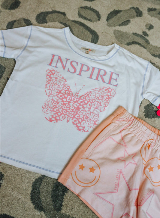 Inspire Leopard Print Butterfly Girls White Graphic Tee