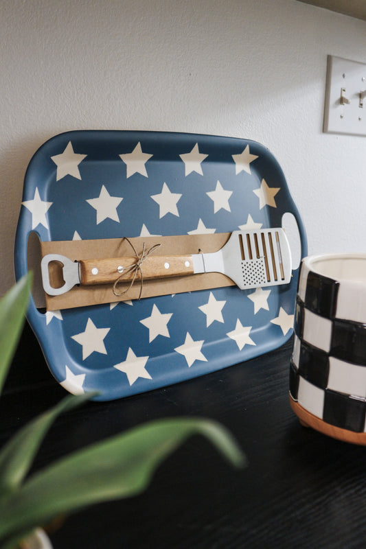 Blue American Star Tray & Spatula Set