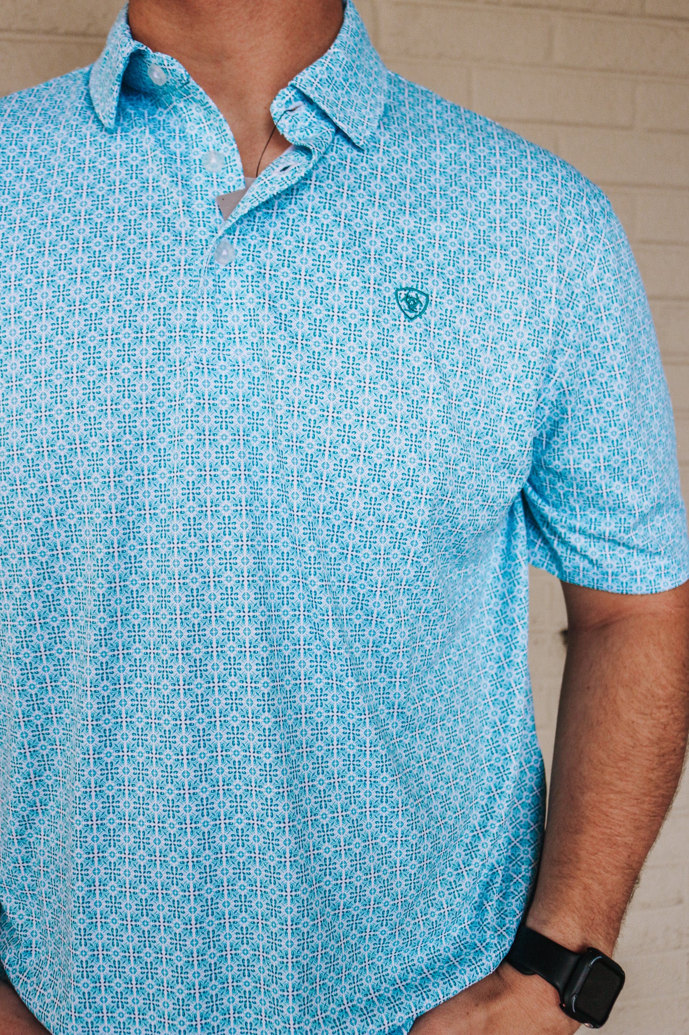 Ariat Men's All Over Print Polo- Lake Blue