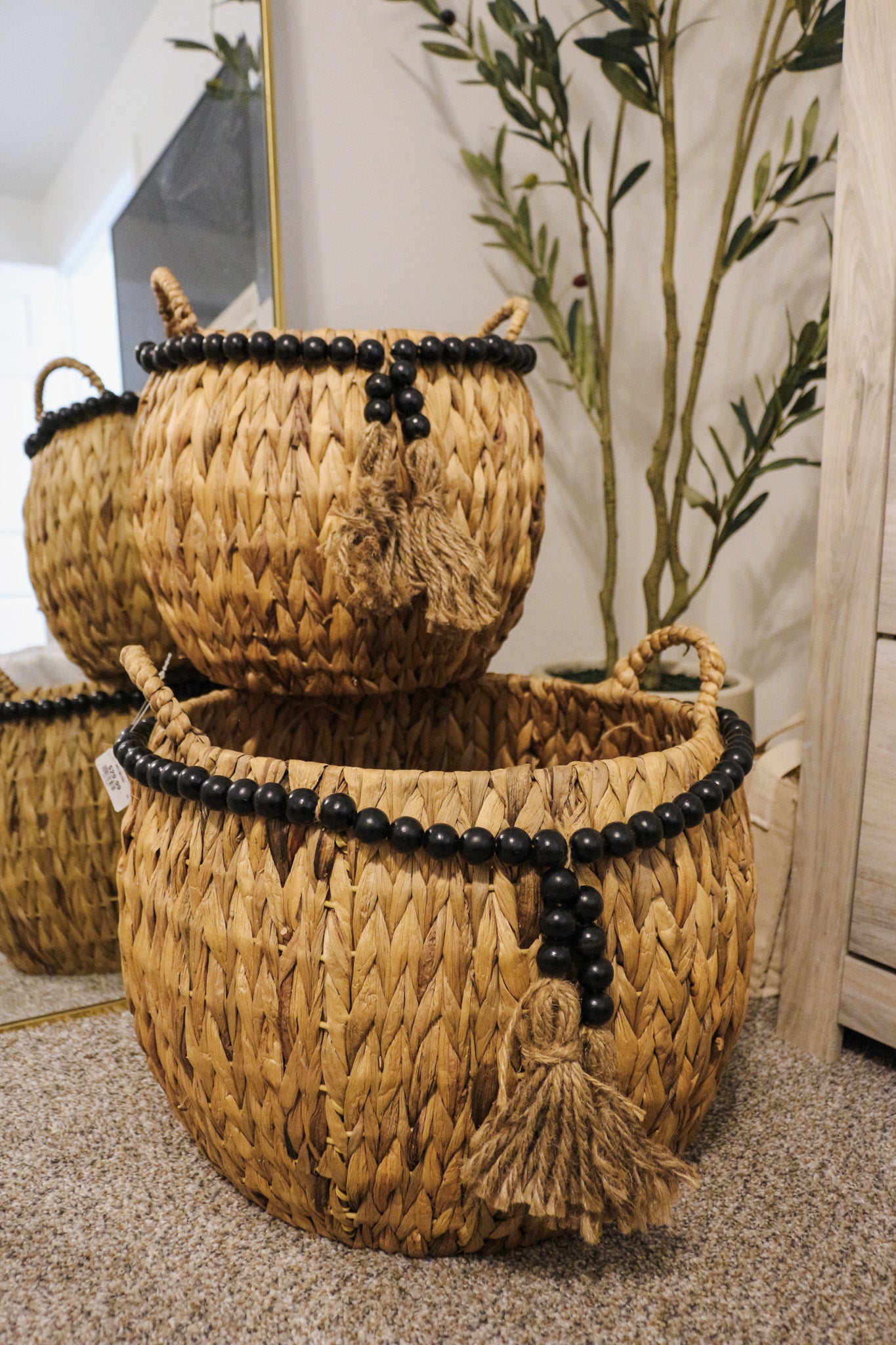 Wicker Baskets With Black Beads -2 Styles