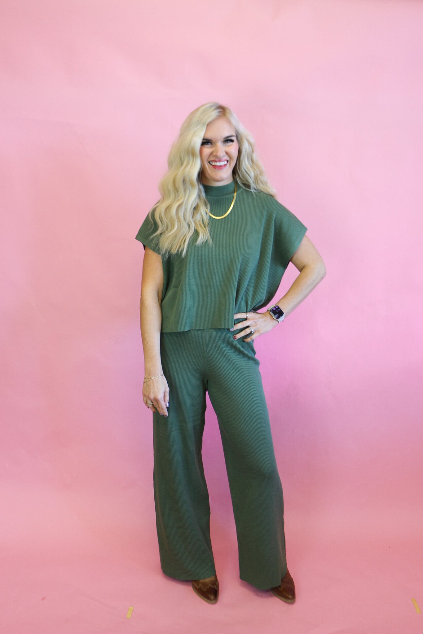 Cozy Central ribbed lounge set, shown in one of three available colors