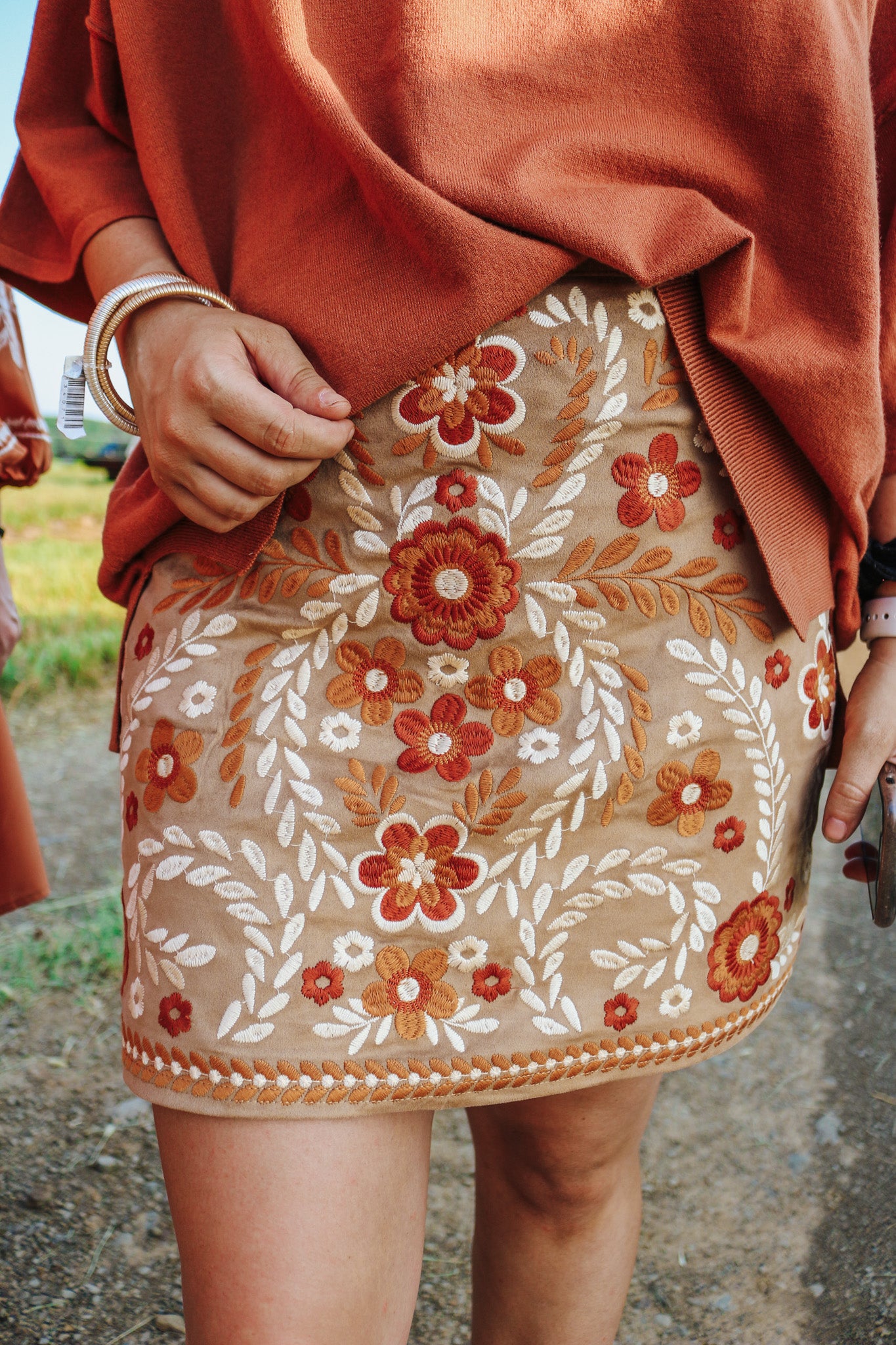 Embroidered skirt cheap orange