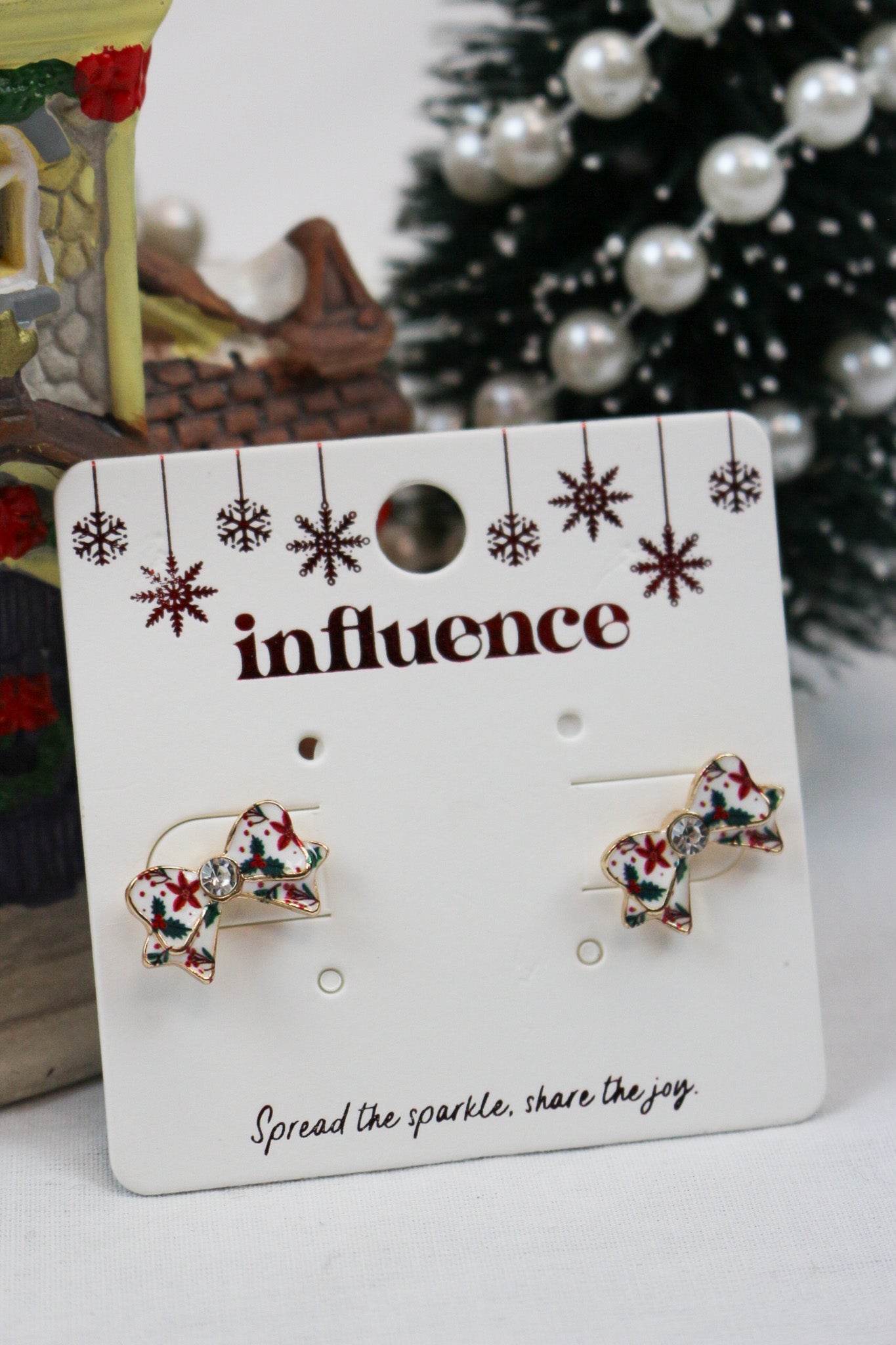 Christmas Bow White Stud Earrings