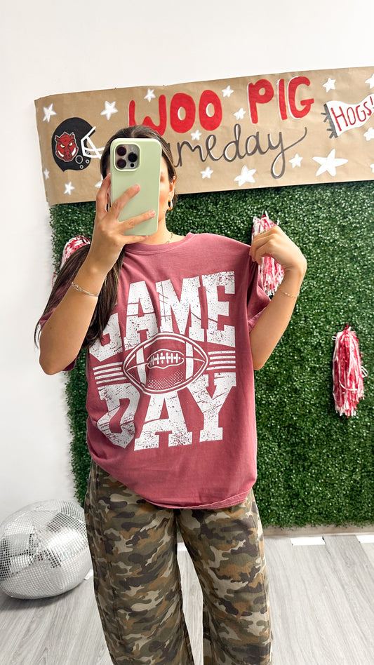 Game Day Football Brick Red Graphic Tee