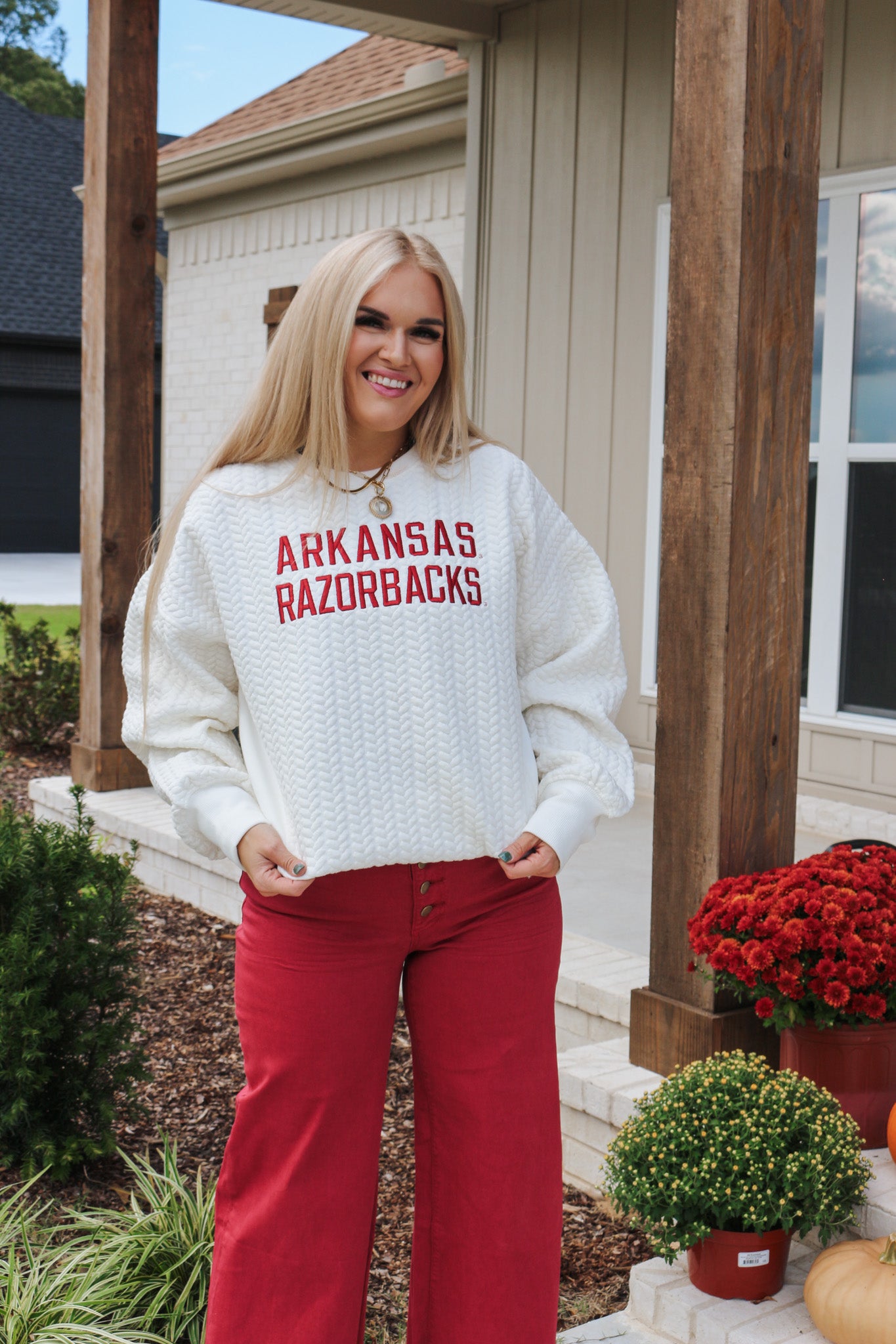 Arkansas Razorback Cable Knit Ivory Sweatshirt