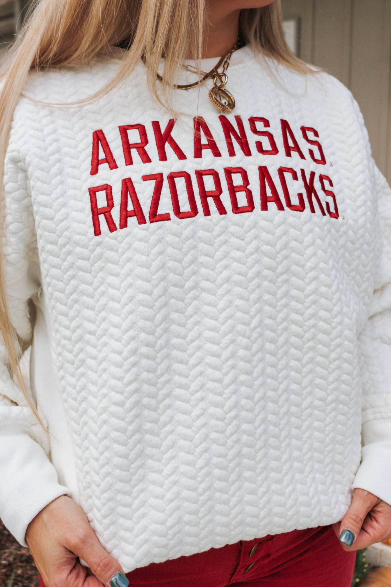 Arkansas Razorback Cable Knit Ivory Sweatshirt