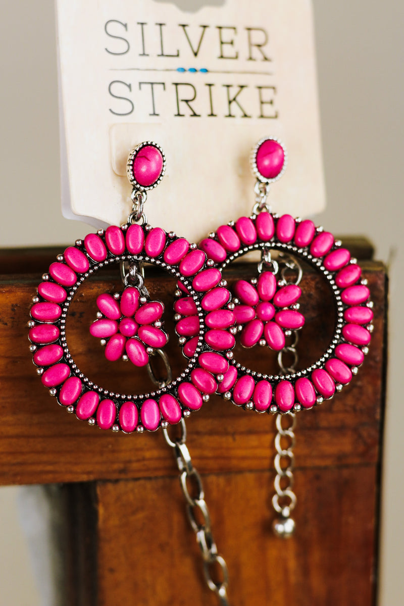 Pink Stone Western Necklace & Earrings Set