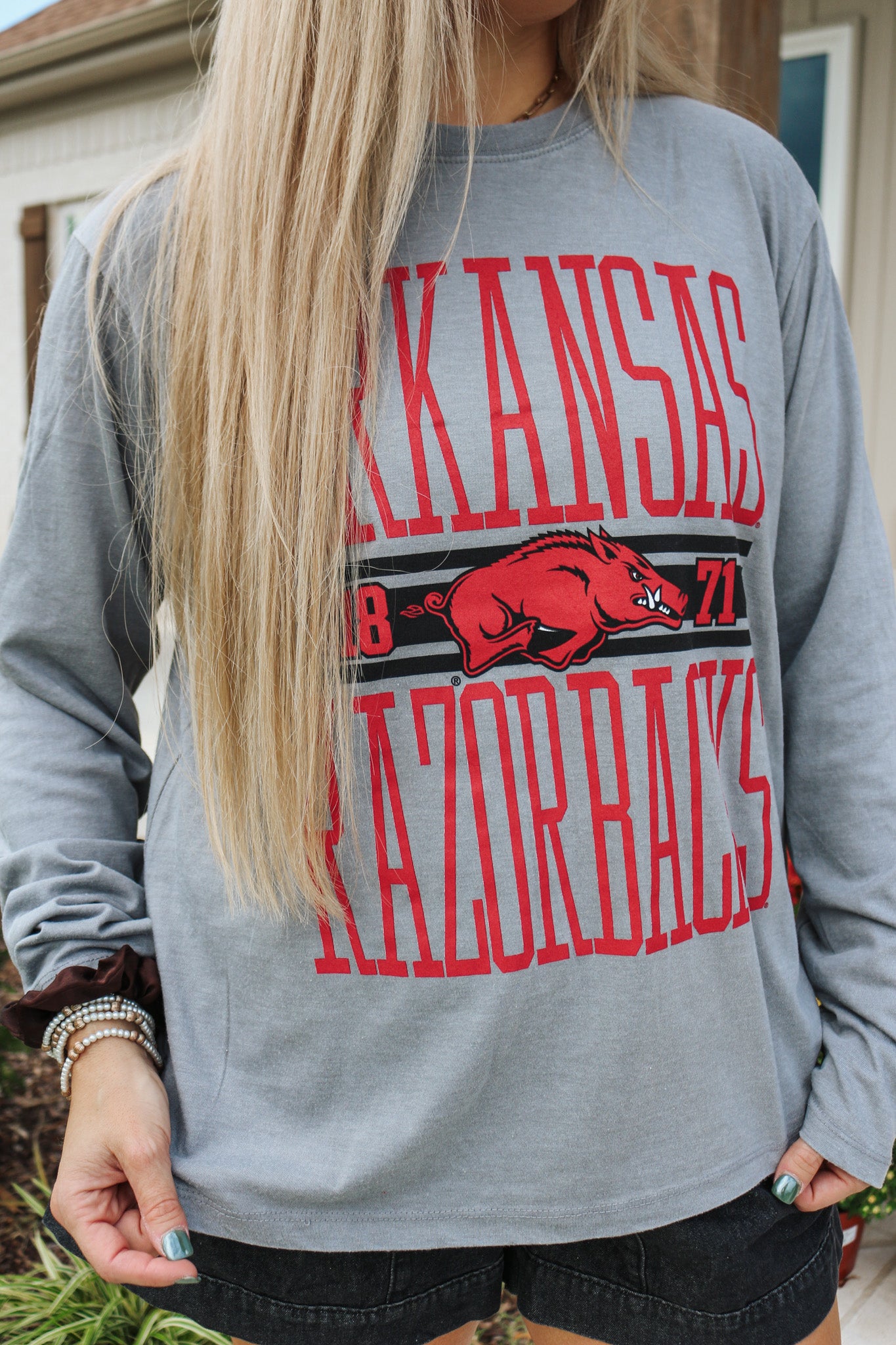 Arkansas Razorback Long Sleeve Tee - Grey