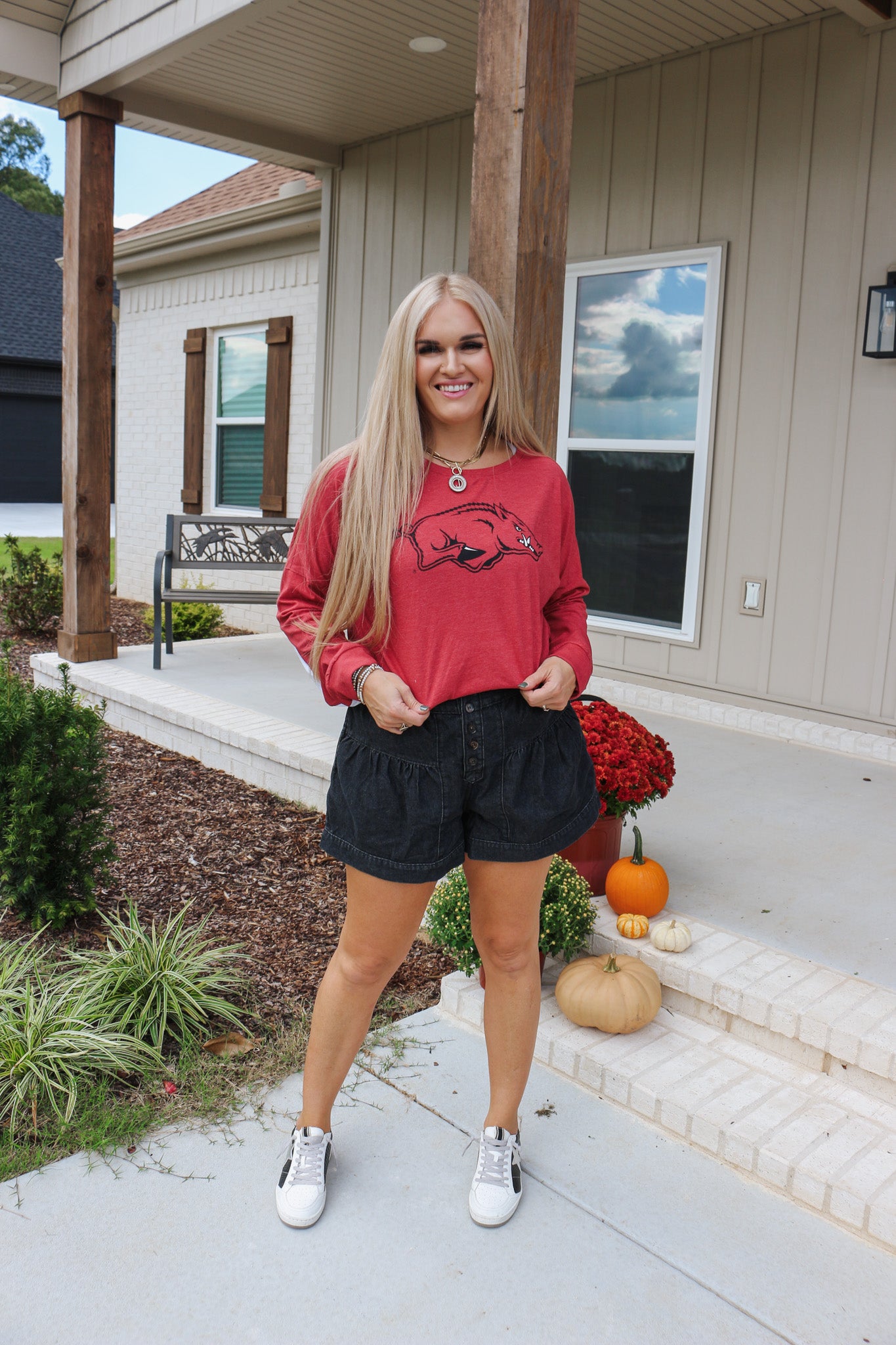 Red Arkansas Razorback Long Sleeve Graphic Tee