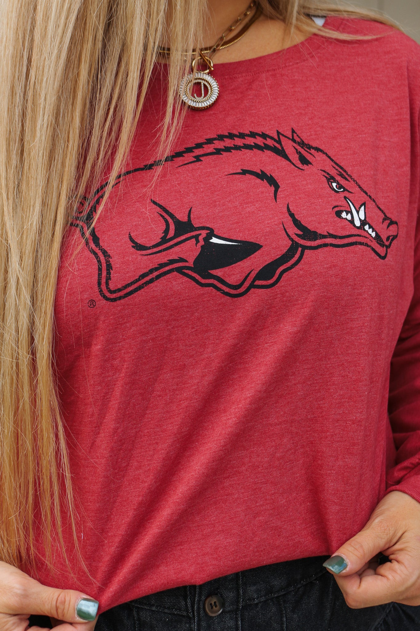 Red Arkansas Razorback Long Sleeve Graphic Tee