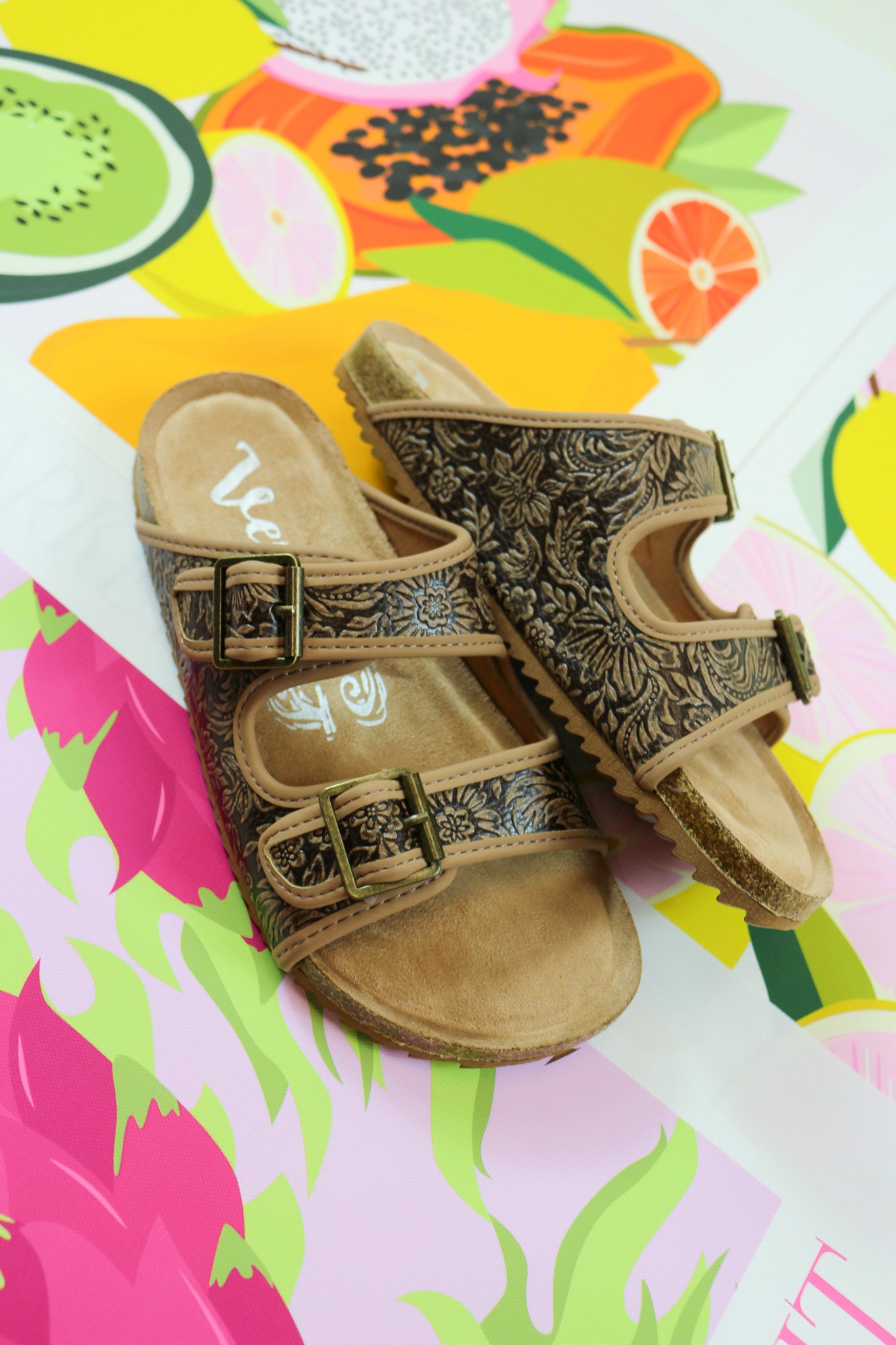 Berry Tooled Brown Sandal