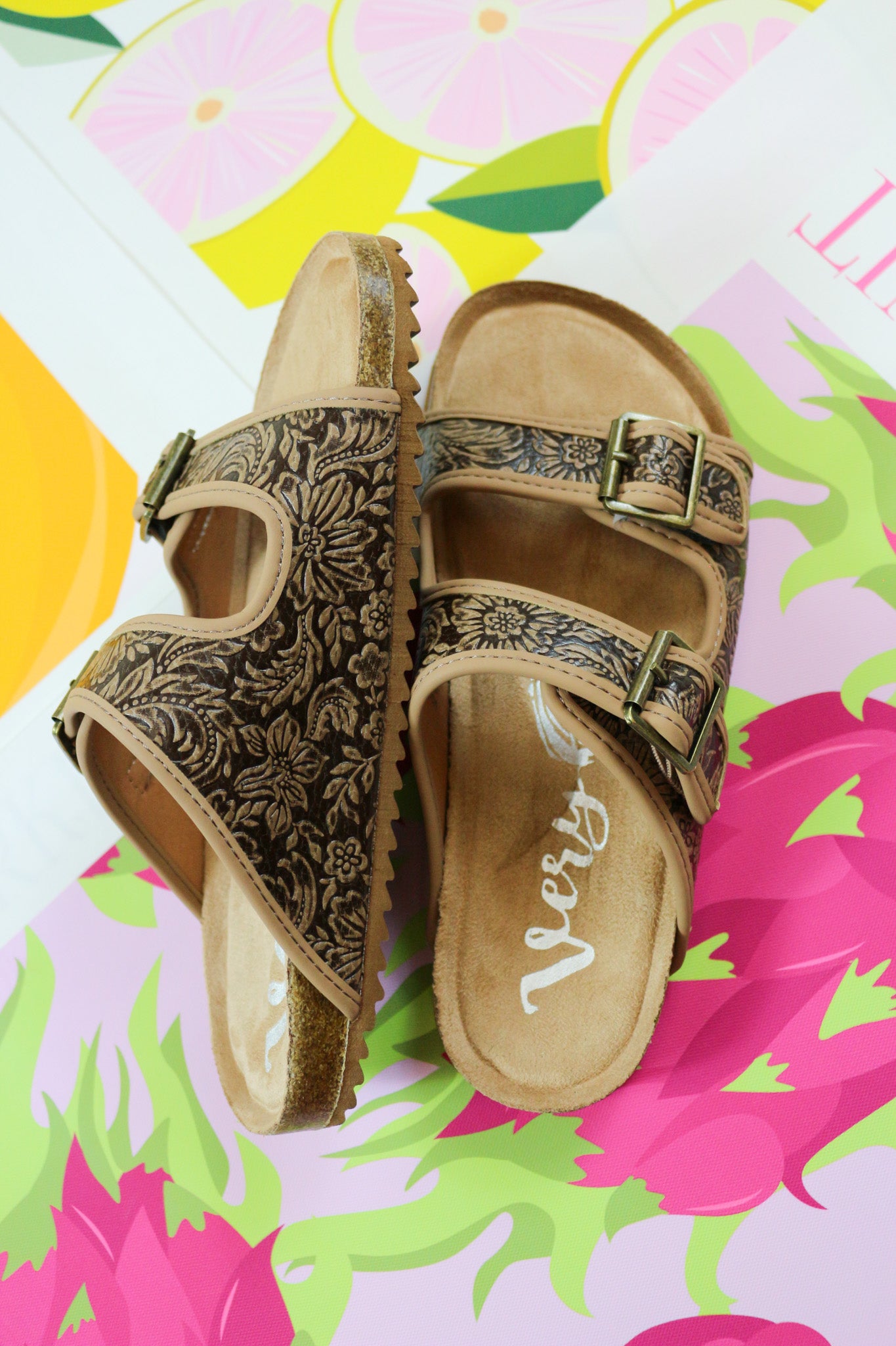 Berry Tooled Brown Sandal