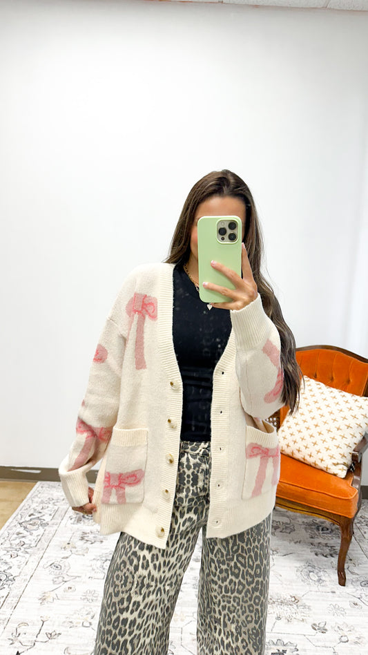 Add To My List Cream & Blush Bow Sweater Cardigan