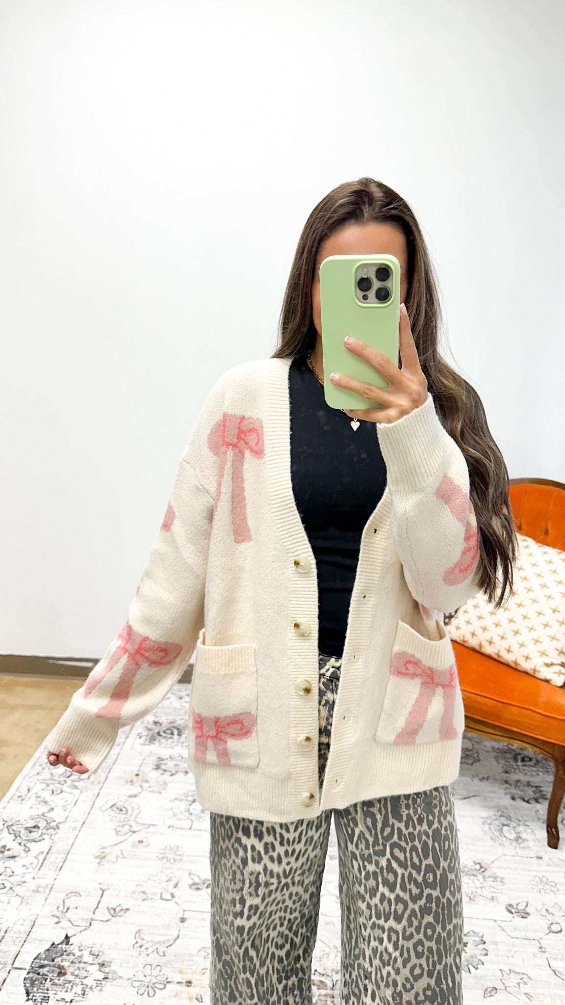 Add To My List Cream & Blush Bow Sweater Cardigan