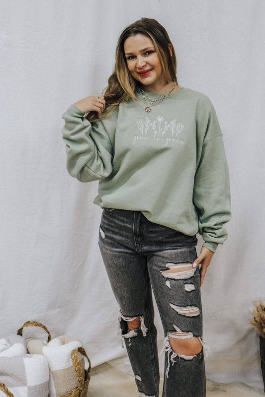 Growing In Grace Stone Green Sweatshirt