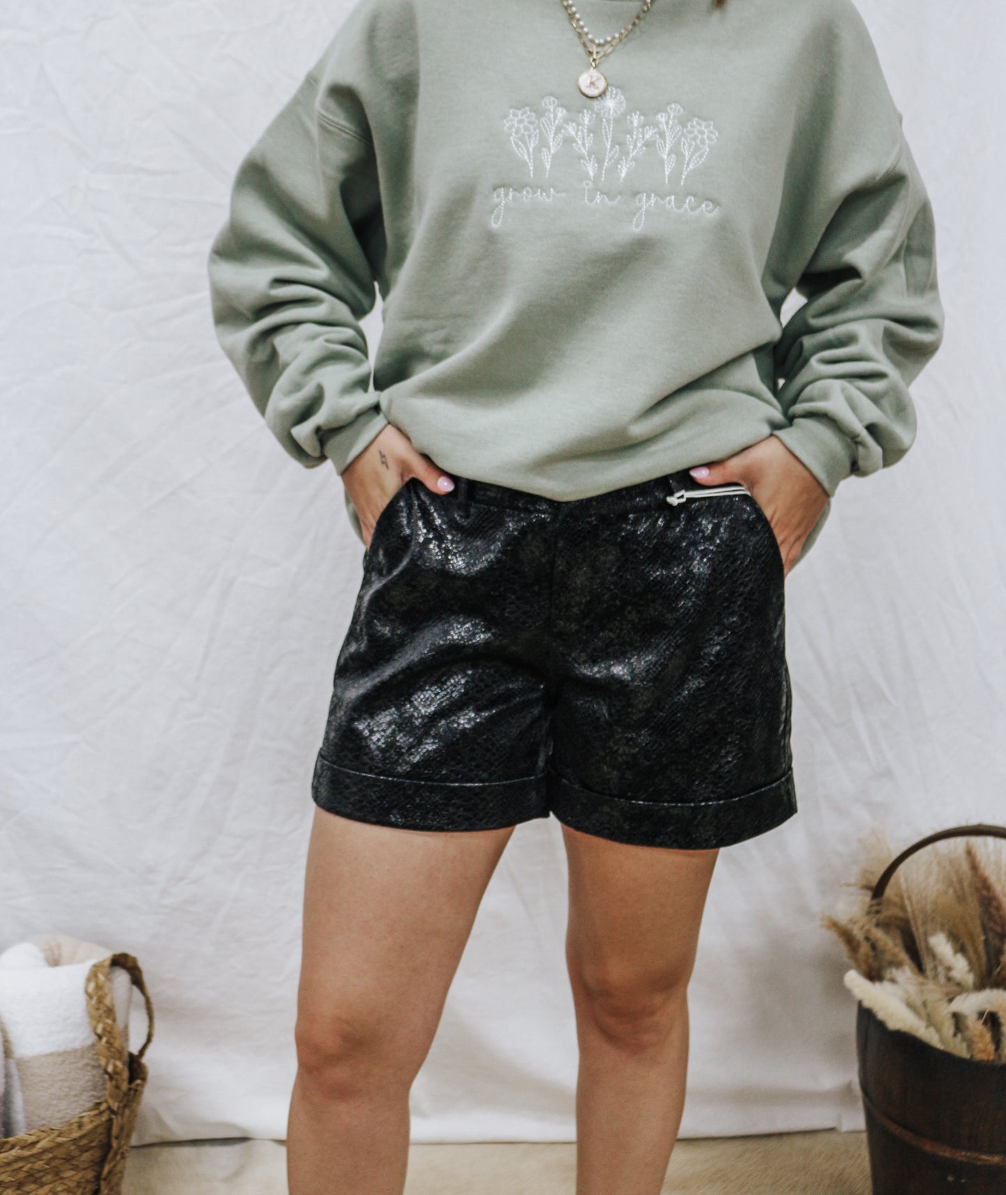 Days Gone By Black Snake Leather Shorts