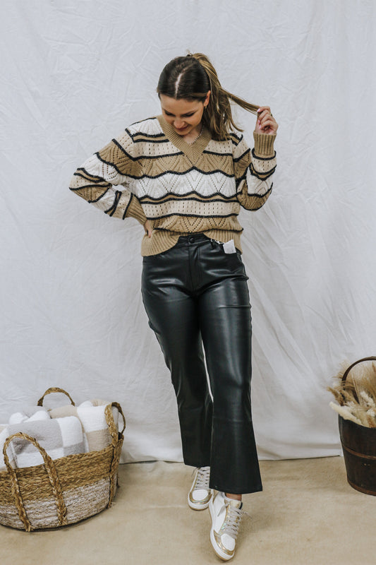 Jeanne High Rise Crop Black Leather Pants