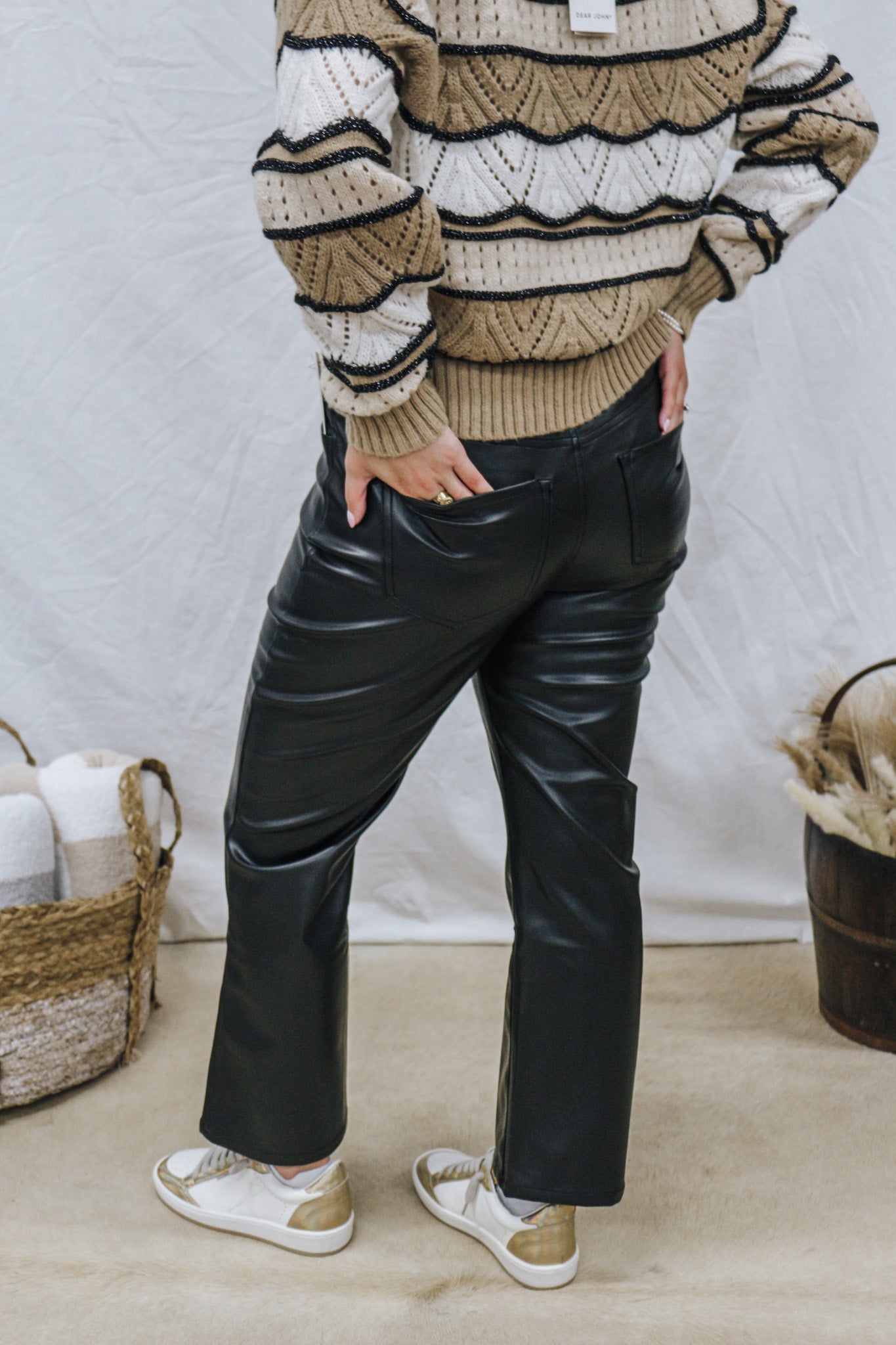 Jeanne High Rise Crop Black Leather Pants