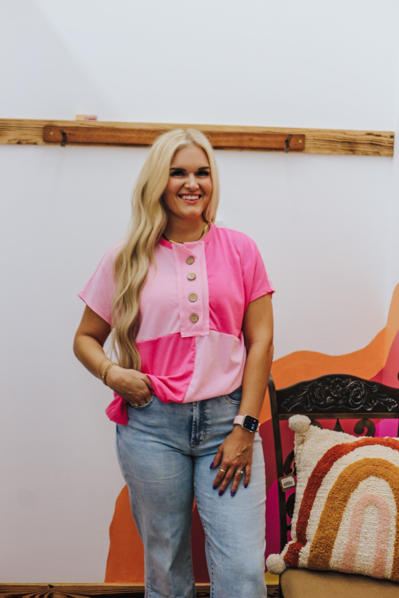 Easy Breezy Fuchsia Pink Color Block Top