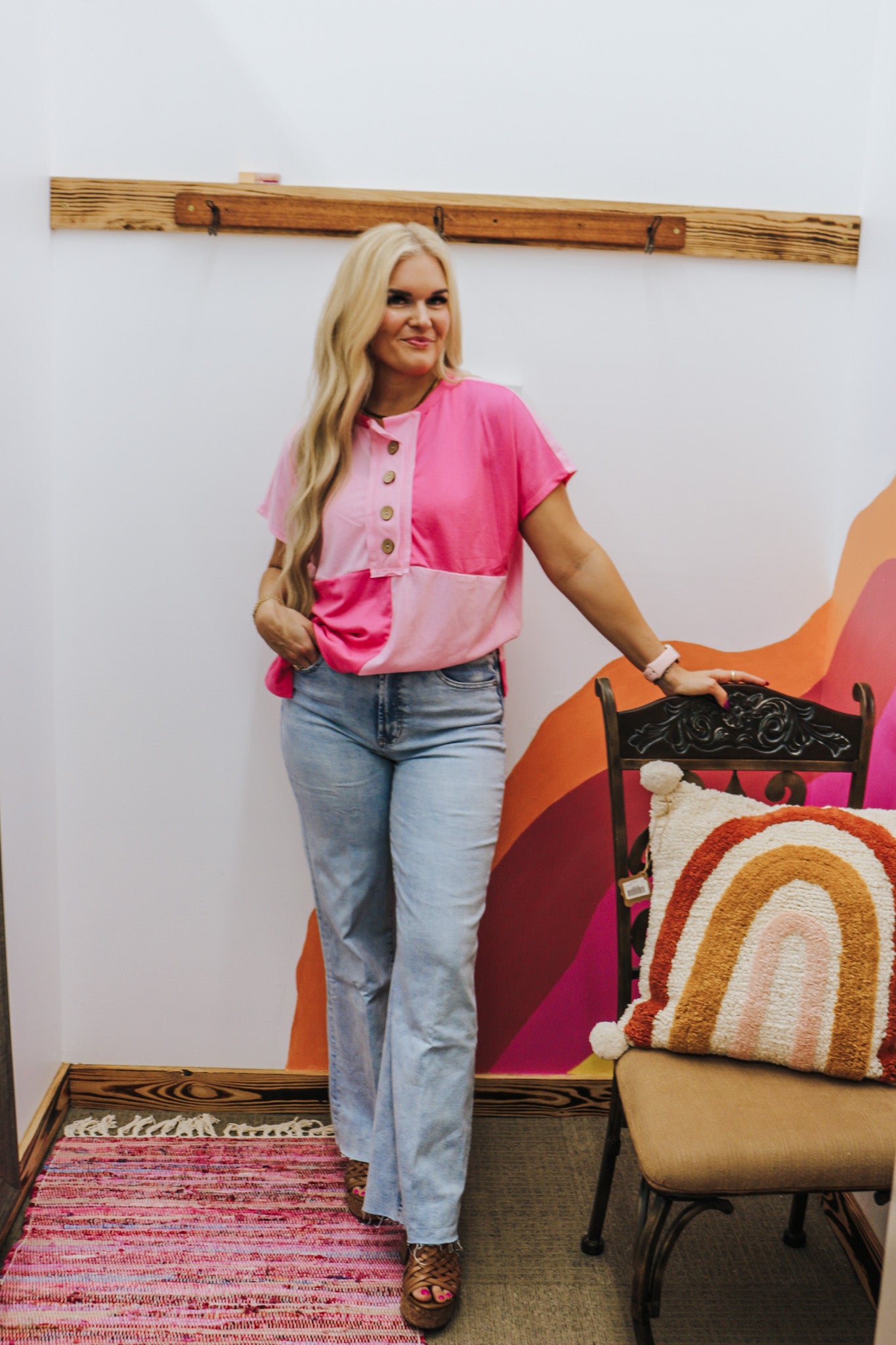 Easy Breezy Fuchsia Pink Color Block Top