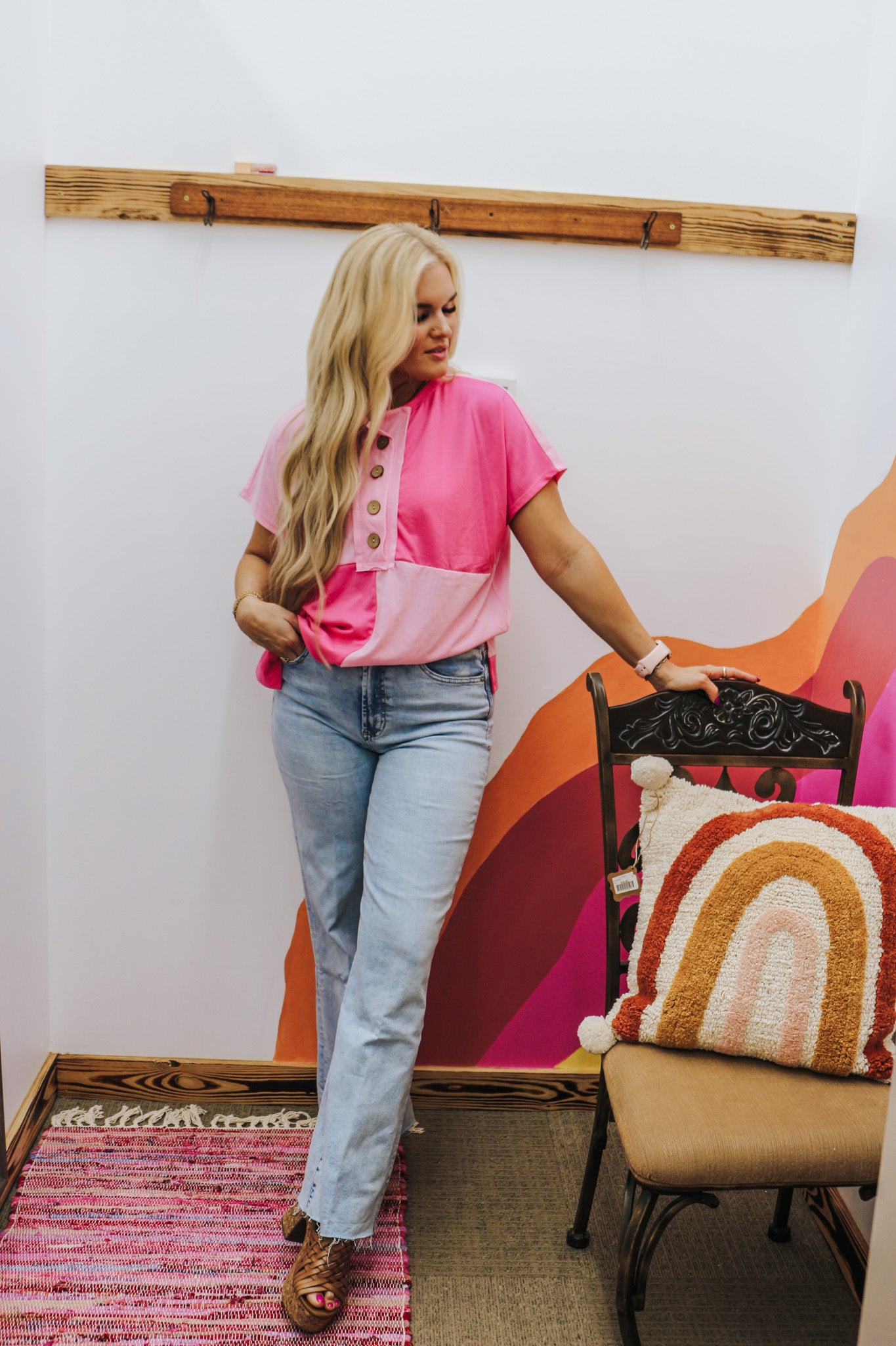 Easy Breezy Fuchsia Pink Color Block Top