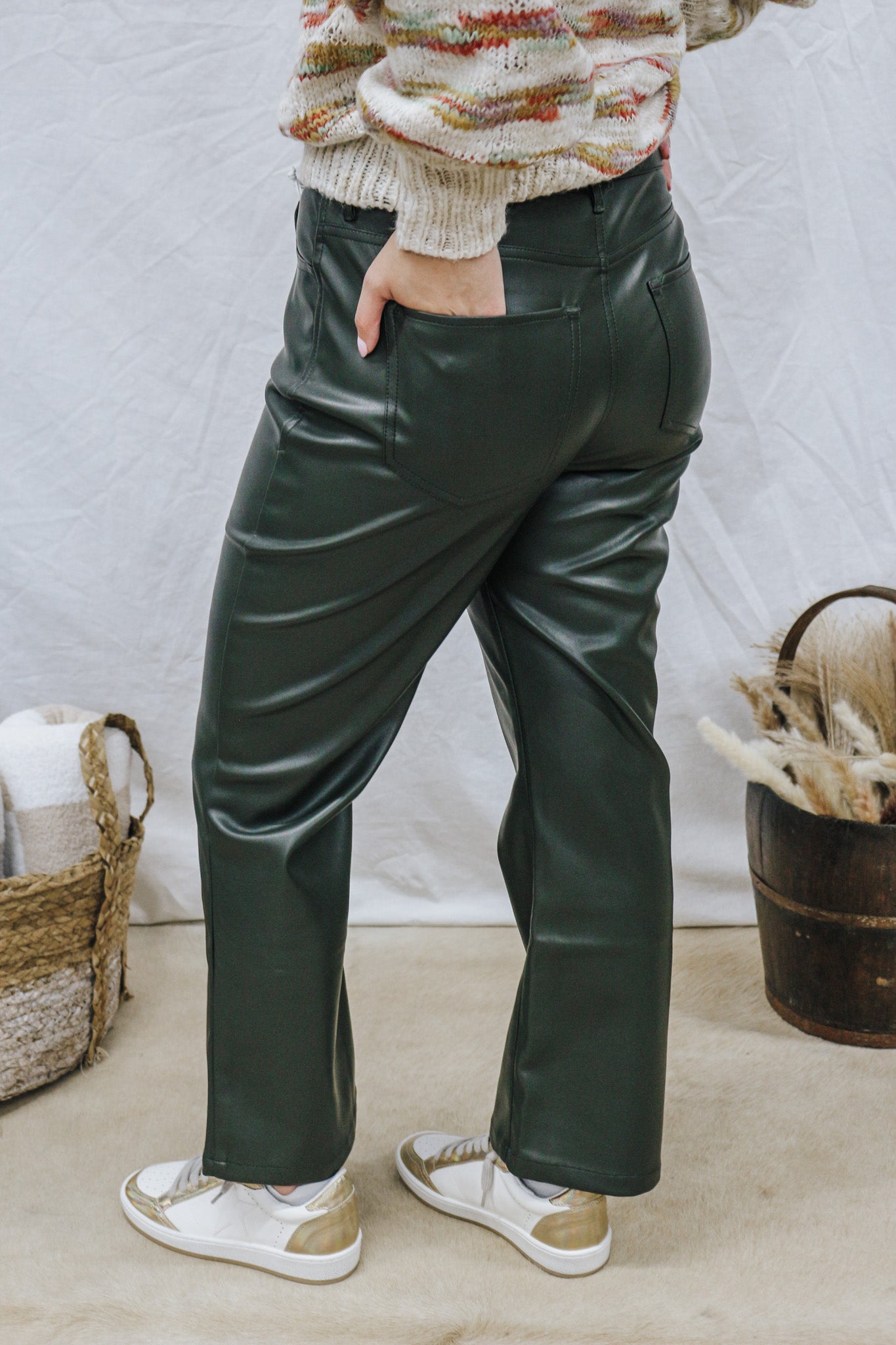 Jeanne Hunter Green Leather Crop Pants