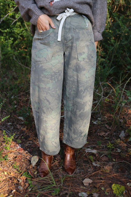 Fearlessly Bold Camo Barrel Jeans