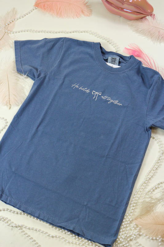 He Holds All Together Blue Graphic Tee