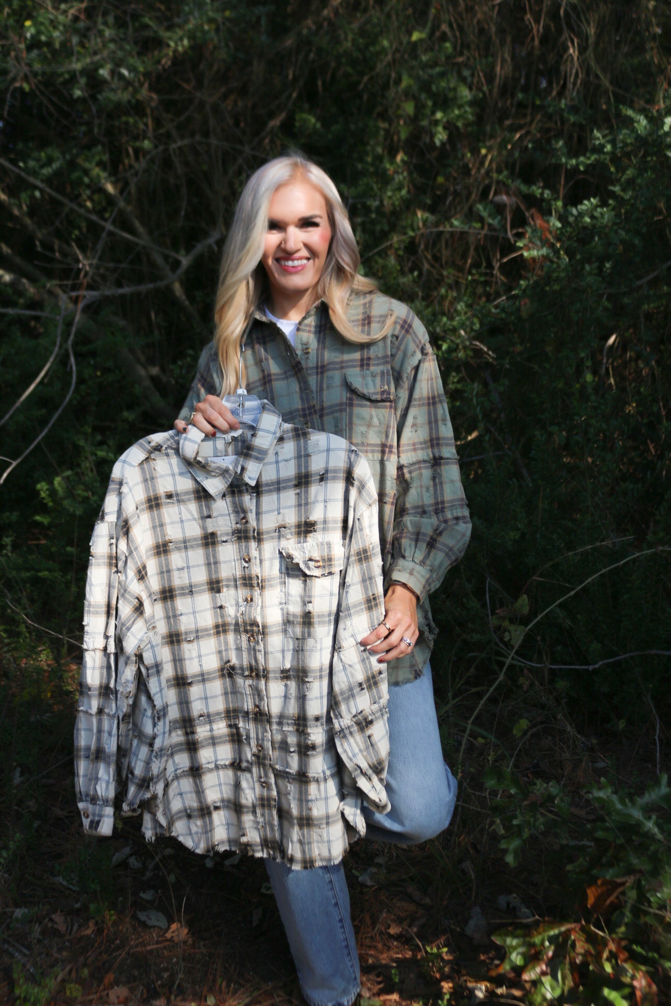 Flirty In Fall Distressed Plaid Flannel Top -2 Colors