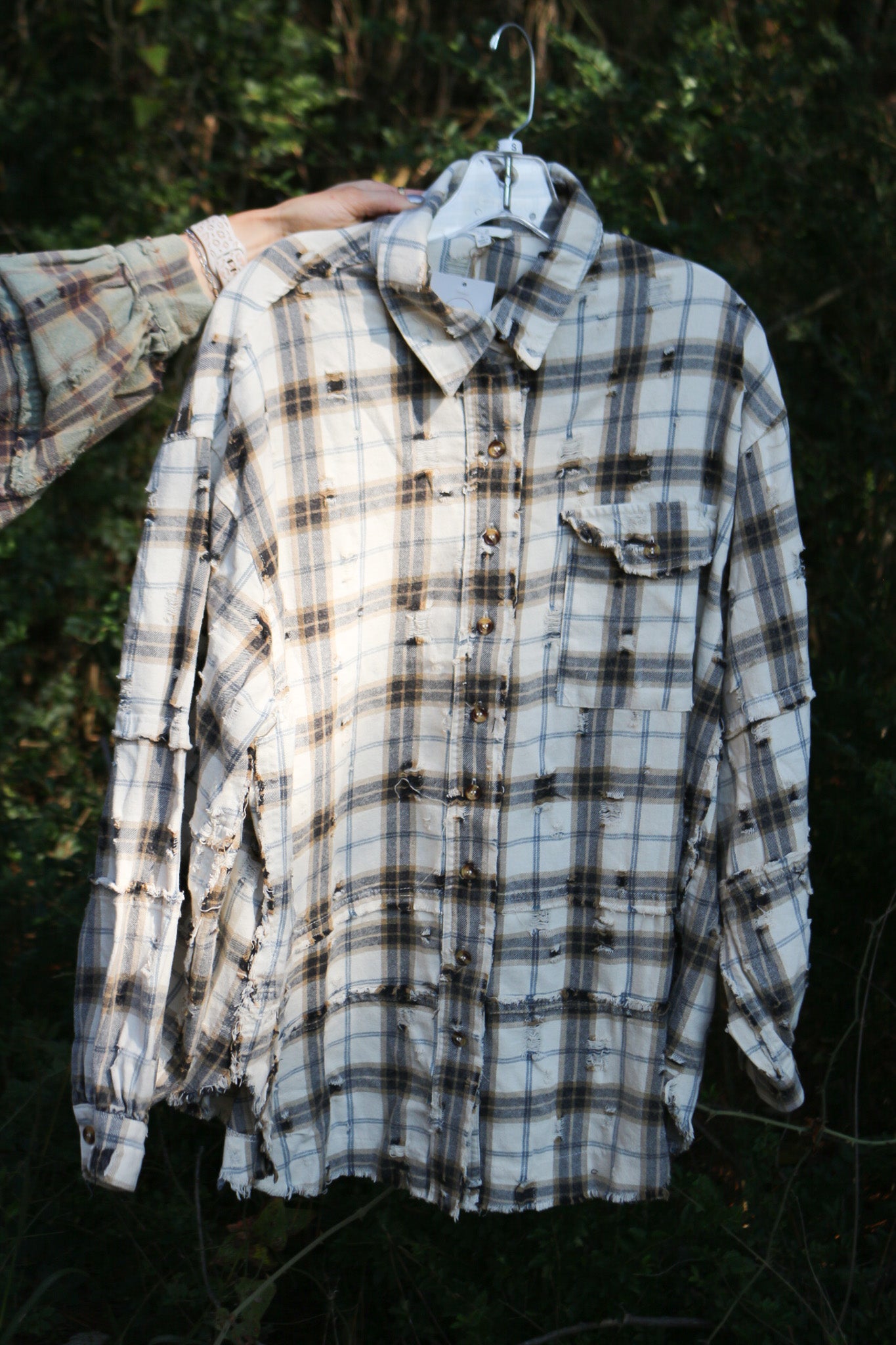 Flirty In Fall Distressed Plaid Flannel Top -2 Colors