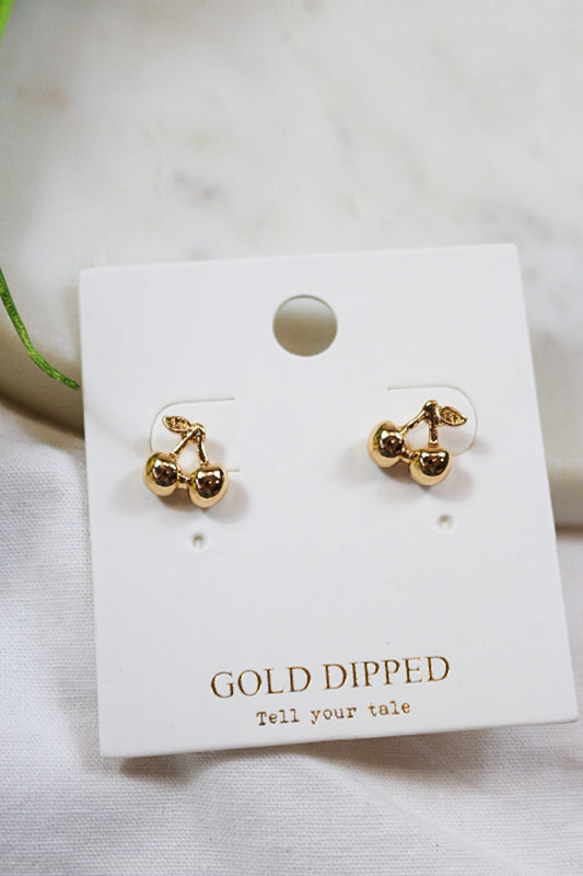 Gold Cherry Stud Earrings