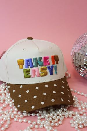 Take It Easy Women's Brown Polka Dot Hat