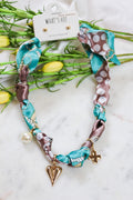 Knotted Scarf Necklace With Gold Charms