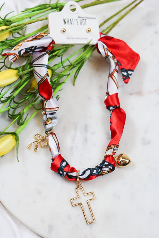 Gold Accent Knotted Scarf Necklace -2 Colors