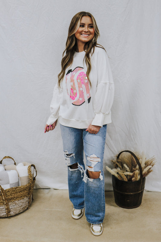 Broadway Star White Sequin Sweatshirt