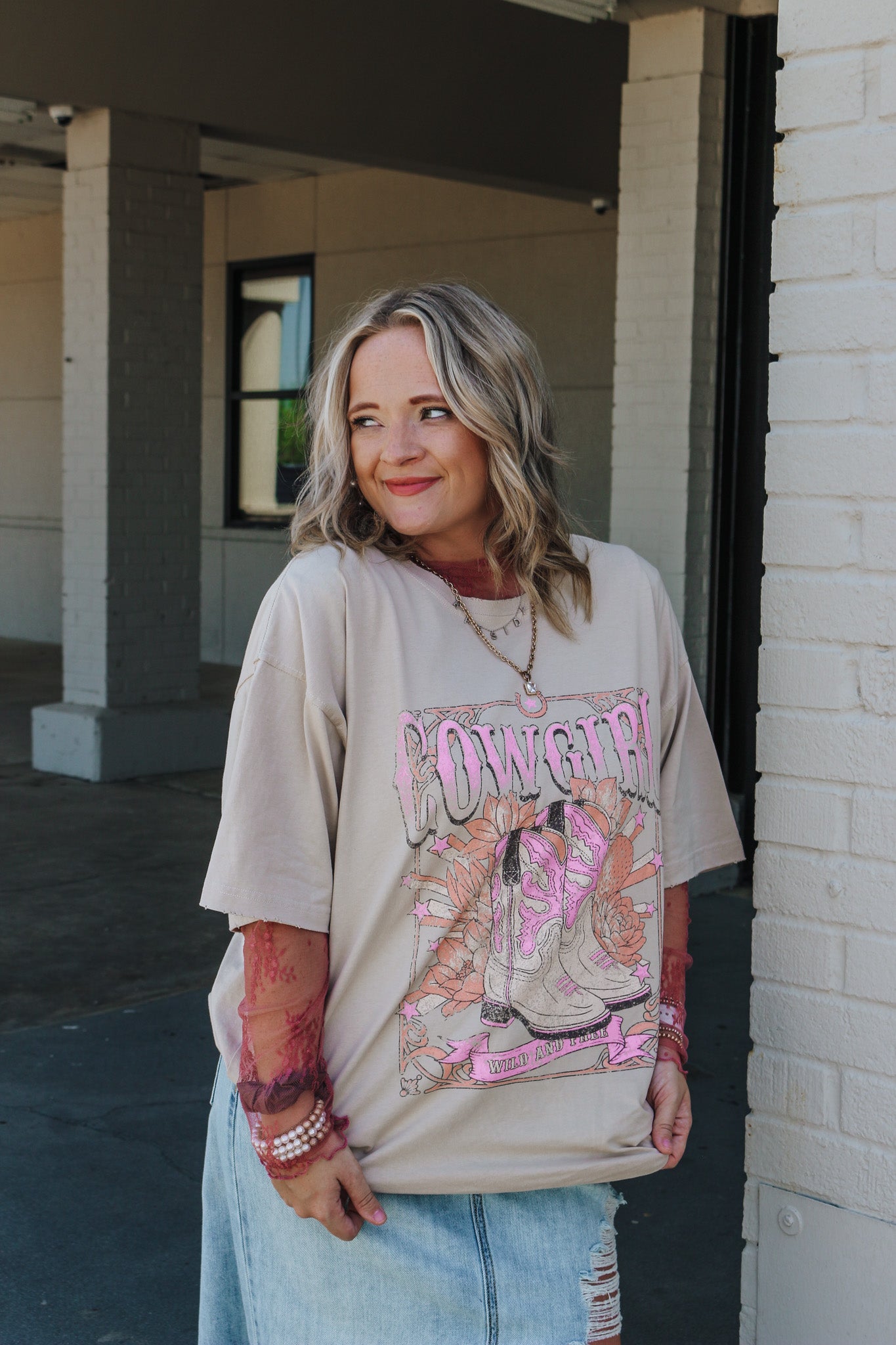 Cowgirl Floral Boots Beige Graphic Tee