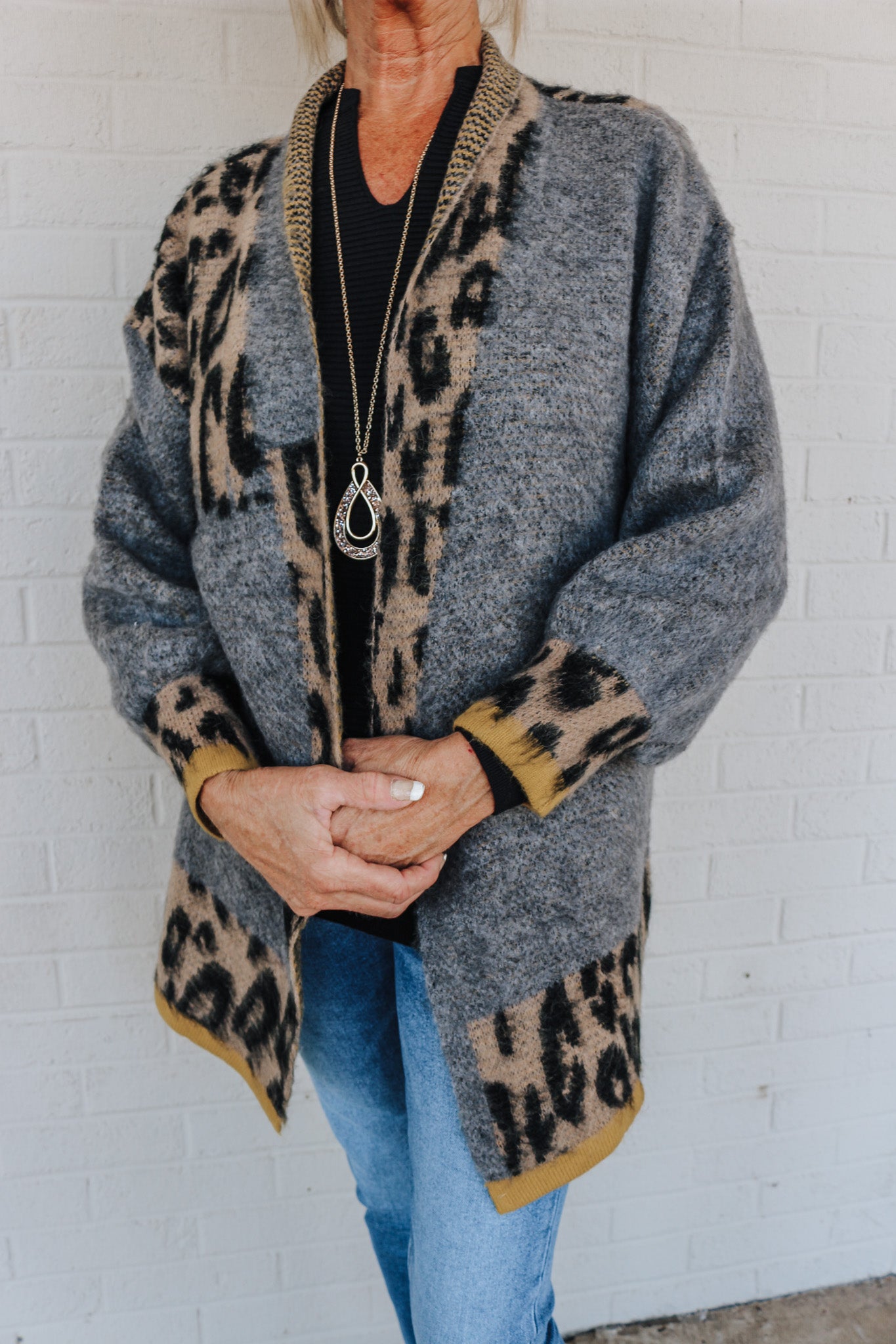 Gray shop leopard cardigan