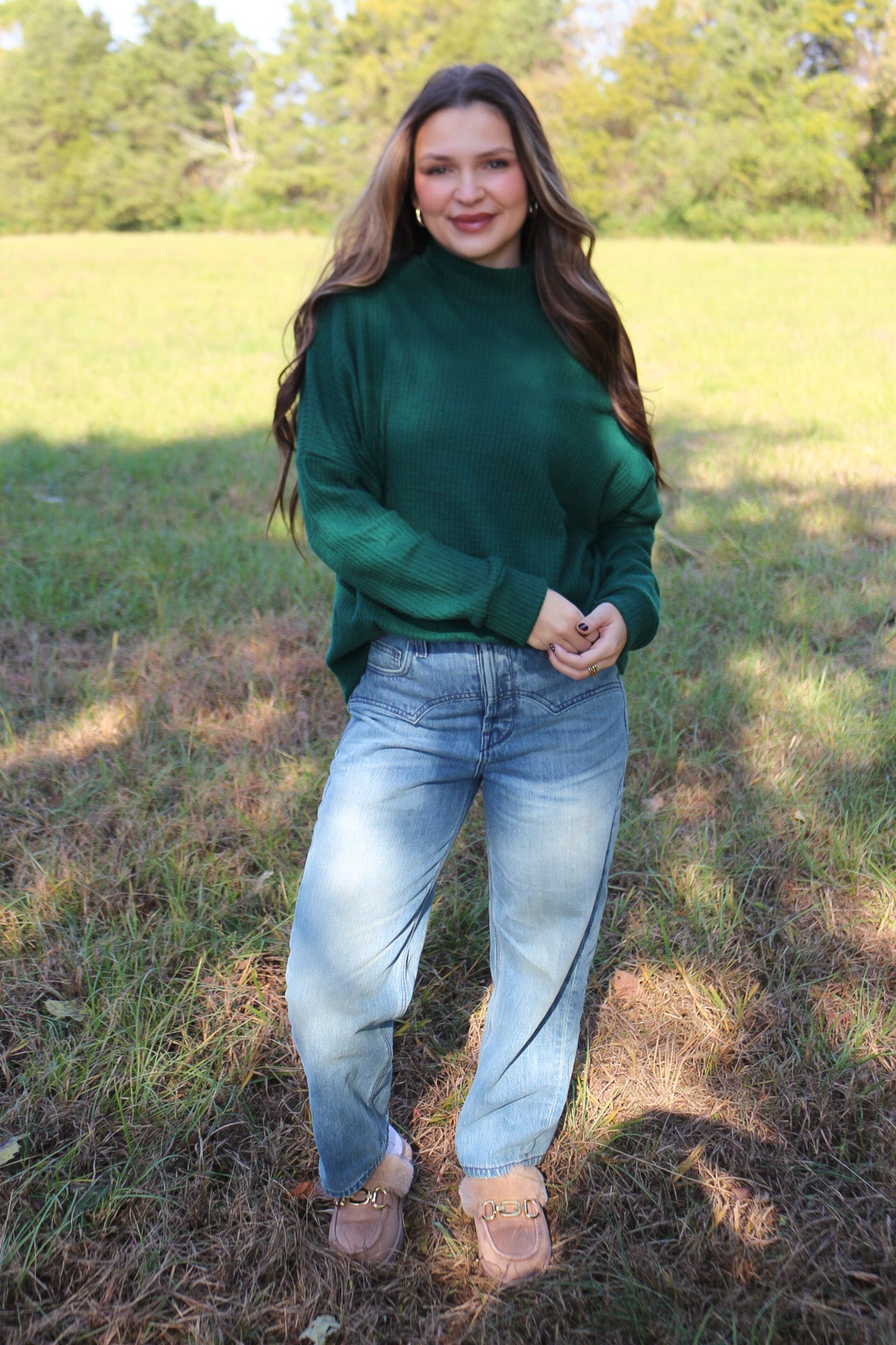 Excelling Efforts Green Open Shoulder Sweater