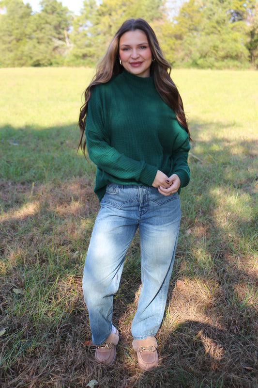Excelling Efforts Green Open Shoulder Sweater