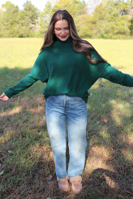 Excelling Efforts Green Open Shoulder Sweater