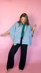 Dear John Audrey Black Stardust wide leg jeans with denim jacket, front view